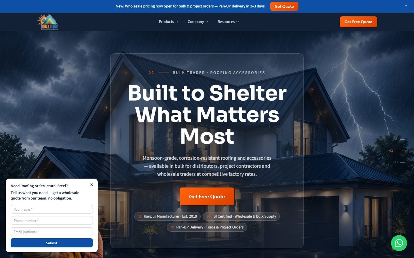The live RSG Profile Manufacturing homepage, rebuilt around comparable specifications